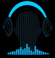 Animated DJ mix visual with headphones and blue audio levels